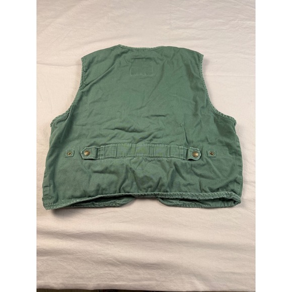Todays News Vintage Green Utility Vest Mens Large 100% Cotton Multi Pocket Gilet - Picture 2 of 7